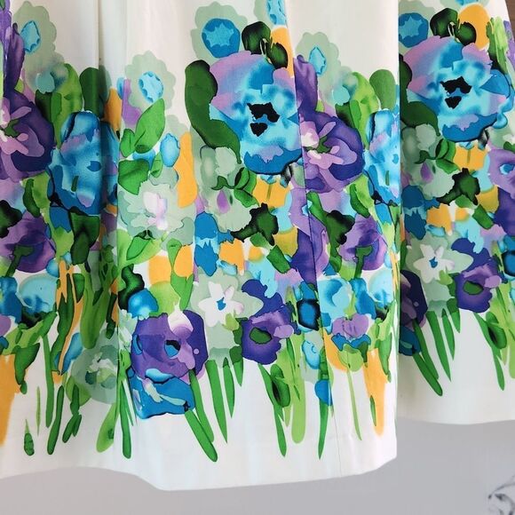 Vibrant Blue and Green Pleated Mini A-Line Skirt - Picture 3 of 5